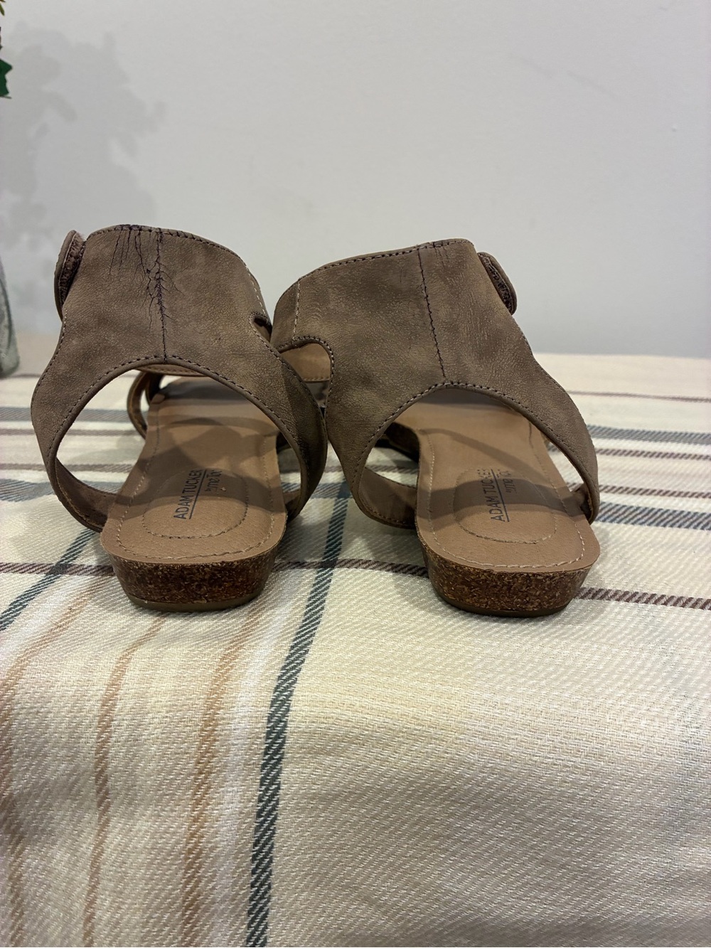 Adam Tucker Taupe Suede Ankle-Strap Sandals - Picture 6 of 7